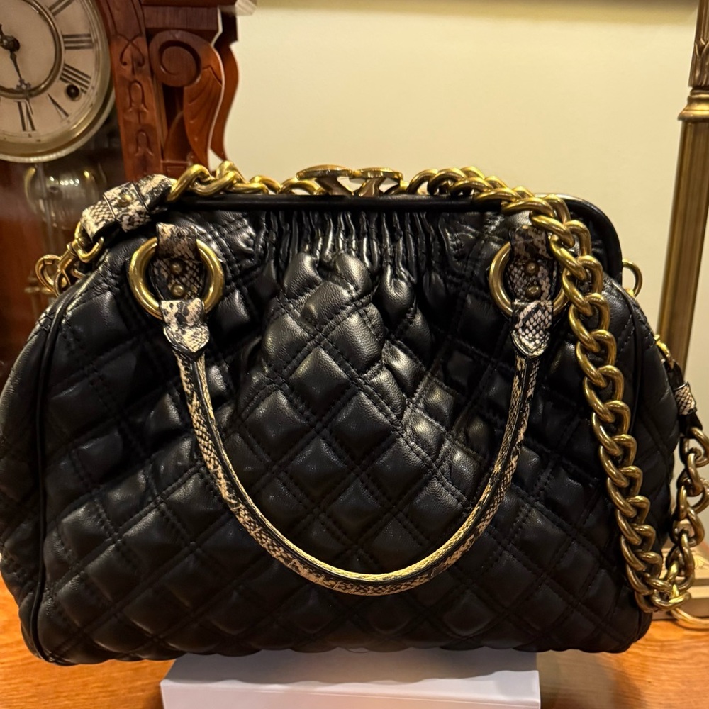 Marc Jacobs Black Leather Quilted Large Stam bag w/ Snakeskin MSRP$1,495 dustbag - Picture 5 of 13